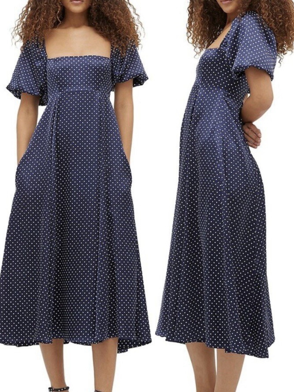 Hill House Navy Polka Dot Square-Neck Midi Dress